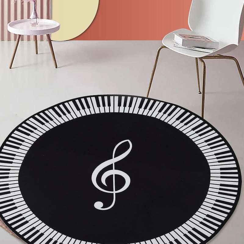 New Carpet Music Symbol Piano Key Black White Round Carpet Non- Carpet Home Bedroom Mat Floor Decora