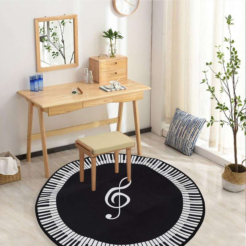 New Carpet Music Symbol Piano Key Black White Round Carpet Non- Carpet Home Bedroom Mat Floor Decora