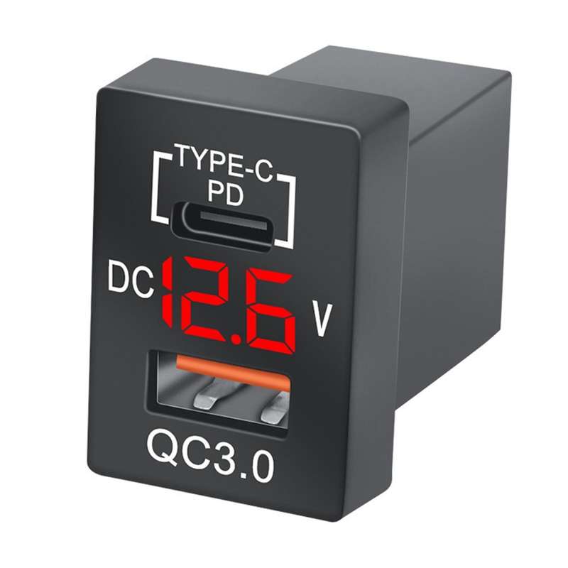 New Charger QC3.0 USB Car Charger Socket PD Type-C Charger with LED Red Digital Voltmeter for New Q