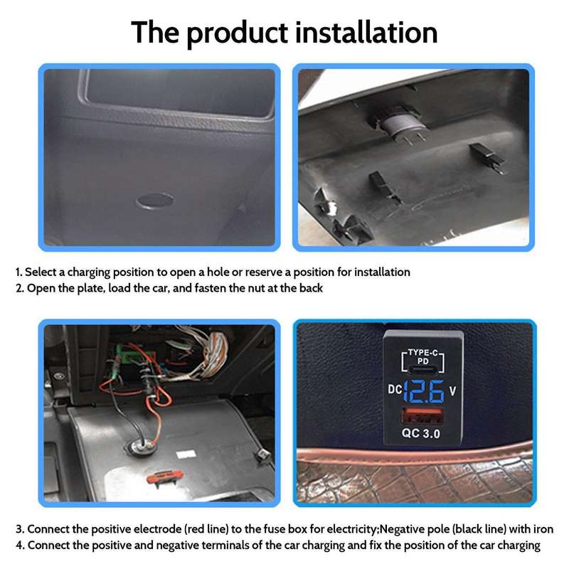 New Charger QC3.0 USB Car Charger Socket PD Type-C Charger with LED Red Digital Voltmeter for New Q