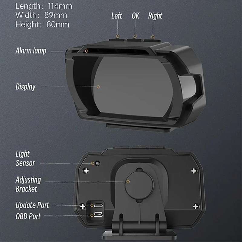 New OBD+GPS Speedometer Car Head-Up Display HUD Overspeed Alarm Water Temp Tachometer LCD Display Oi
