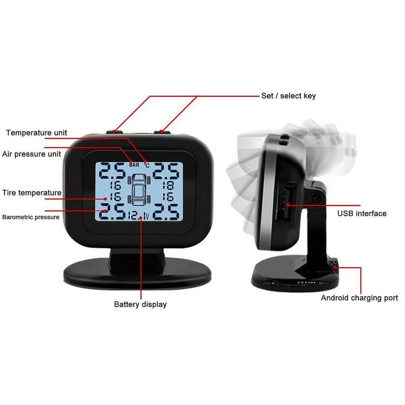 New Q2 Car Wireless External TPMS Sensor USB Auto Tire Pressure Monitoring System