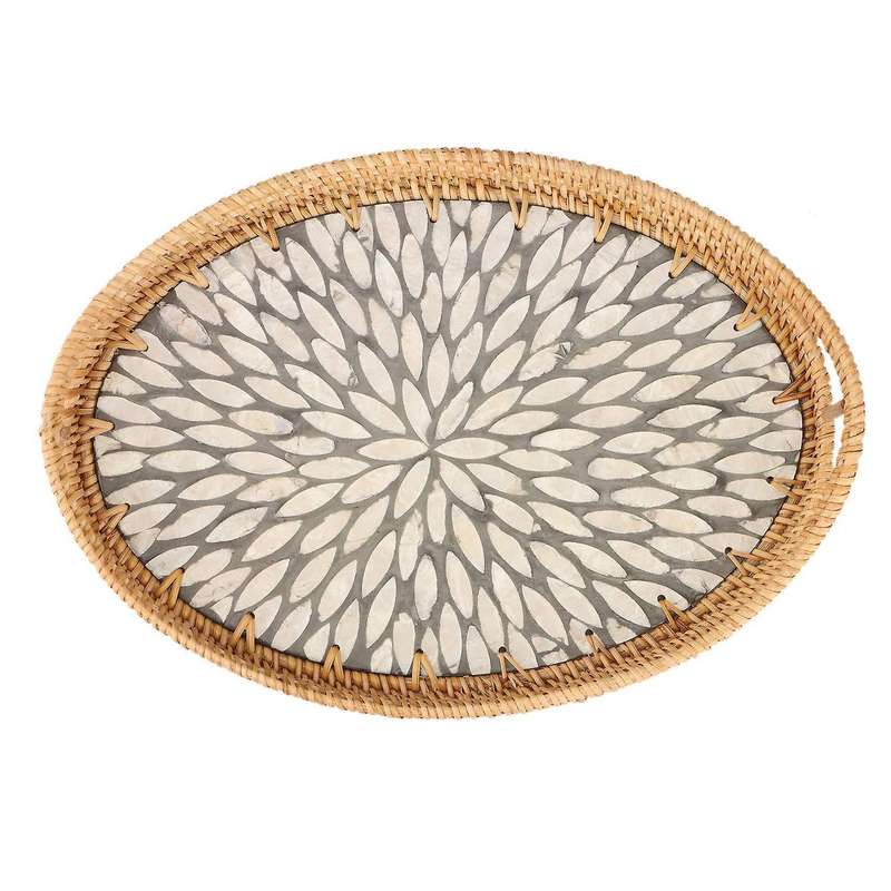New Rattan Tray Woven Snack Storage Basket for Living Room Fruit Basket Home Storage Tray, M