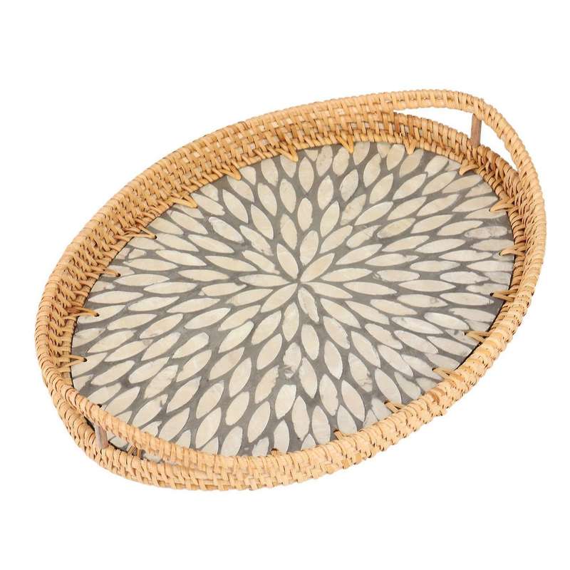 New Rattan Tray Woven Snack Storage Basket for Living Room Fruit Basket Home Storage Tray, M