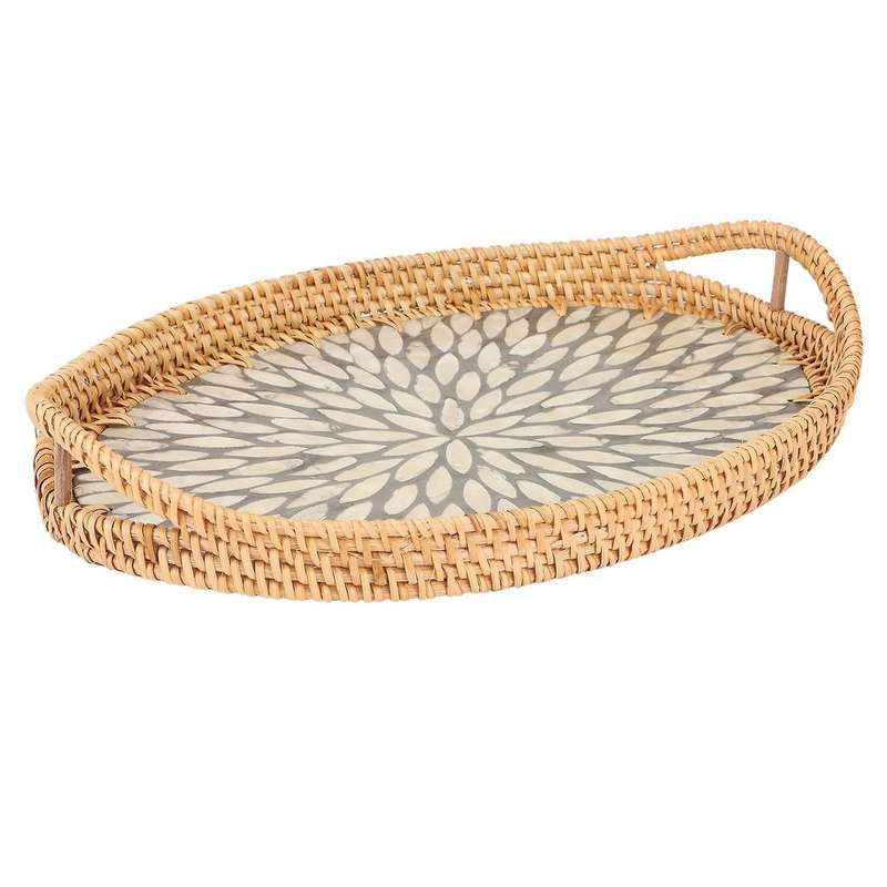 New Rattan Tray Woven Snack Storage Basket for Living Room Fruit Basket Home Storage Tray, M
