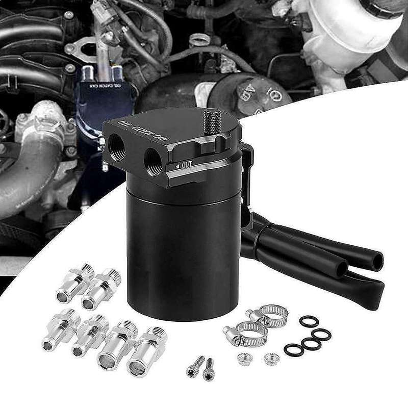 New Universal Aluminum Oil Catch Can Kit Reservoir Tank Engine Black Polish Baffled