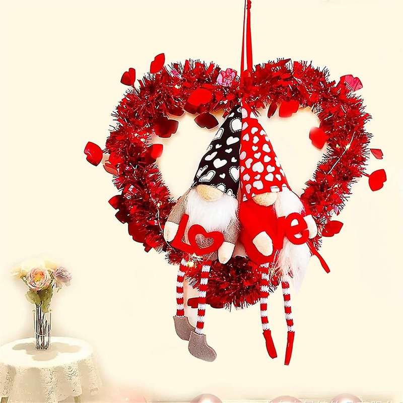New Valentines Day Wreath for Front Door, Artificial Heart Wreath, Valentine's Day Garland Decoratio