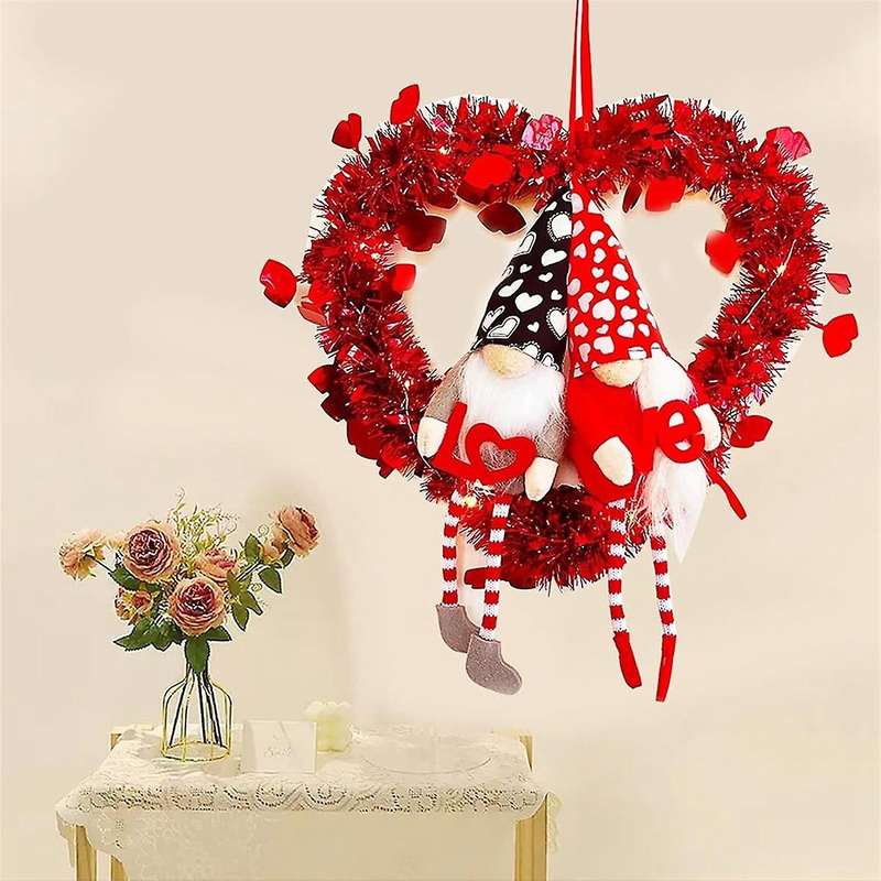 New Valentines Day Wreath for Front Door, Artificial Heart Wreath, Valentine's Day Garland Decoratio
