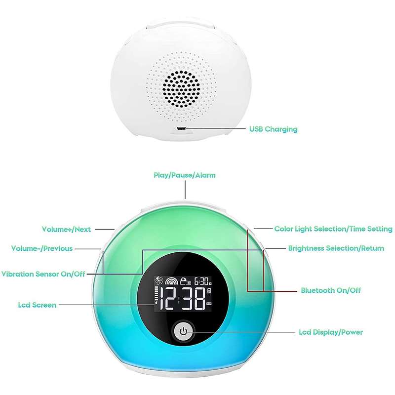 Night Light Alarm Clock Bluetooth Speaker 5 Colors Wake Up Light Alarm Clock Bedside Colorful LED Di
