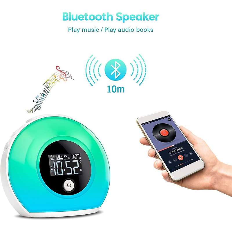 Night Light Alarm Clock Bluetooth Speaker 5 Colors Wake Up Light Alarm Clock Bedside Colorful LED Di