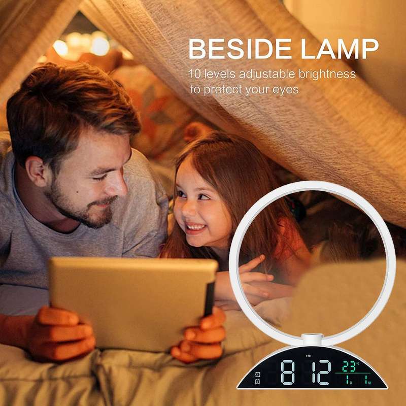 Night Light Alarm Clock for Bedroom,Dimmable Bedside Lamp, Press Control Table Light, for Deep Sleep