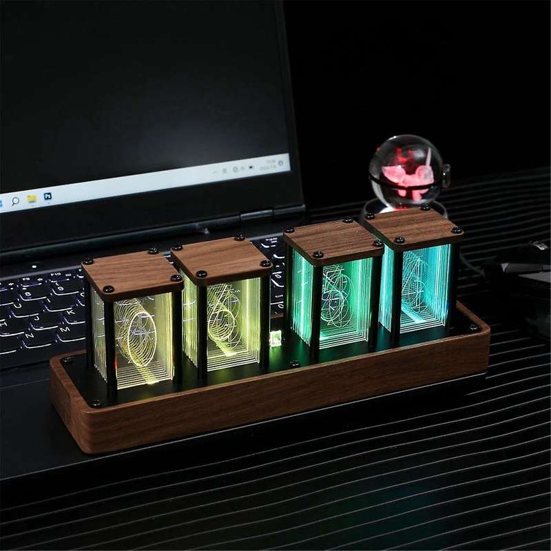 Nixie Tube Clock Walnut Digital Clock, Support Wi-fi Time Calibration, Alarm and 12/24h Display, No
