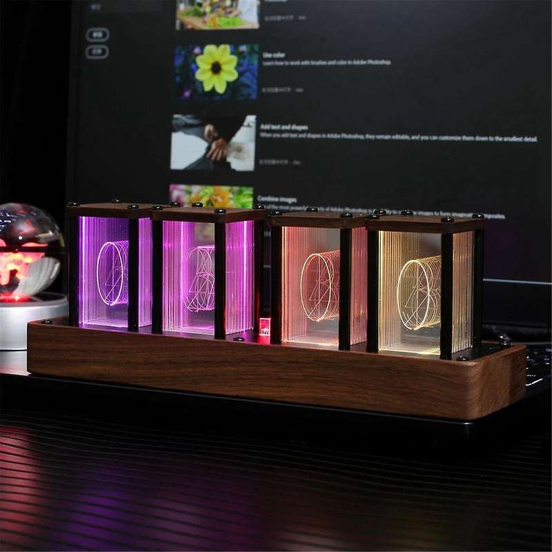 Nixie Tube Clock Walnut Digital Clock, Support Wi-fi Time Calibration, Alarm and 12/24h Display, No