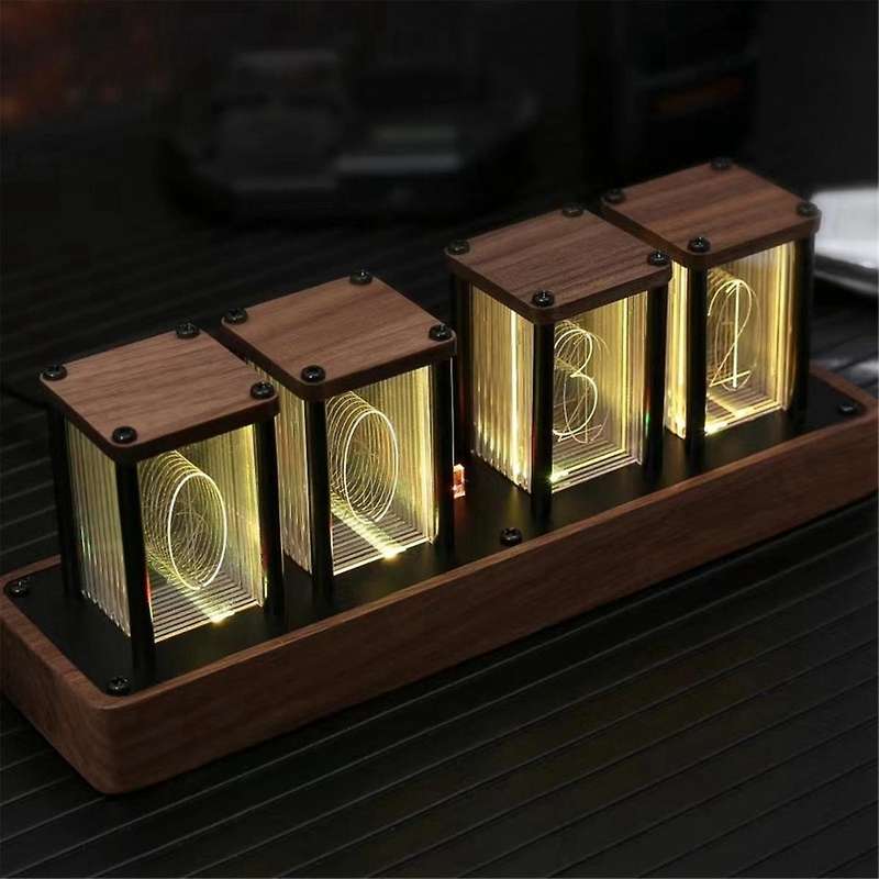 Nixie Tube Clock Walnut Digital Clock, Support Wi-fi Time Calibration, Alarm and 12/24h Display, No