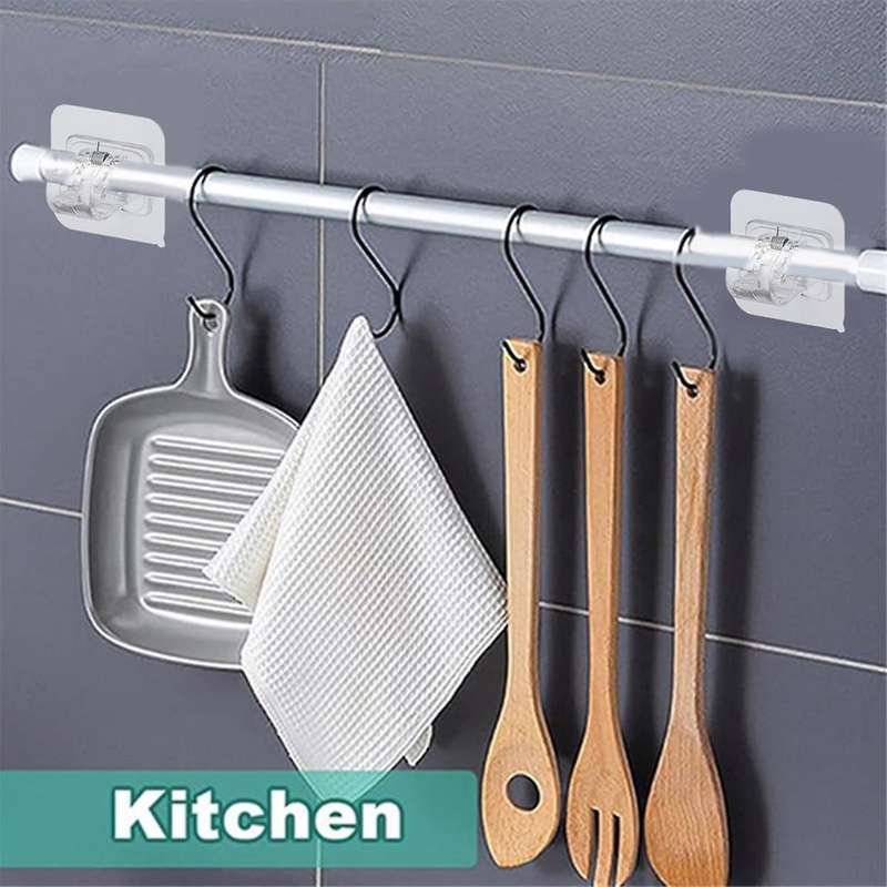 No Drill Curtain Rod Brackets Set, 2-piece Adjustable Adhesive Curtain Rod Holders