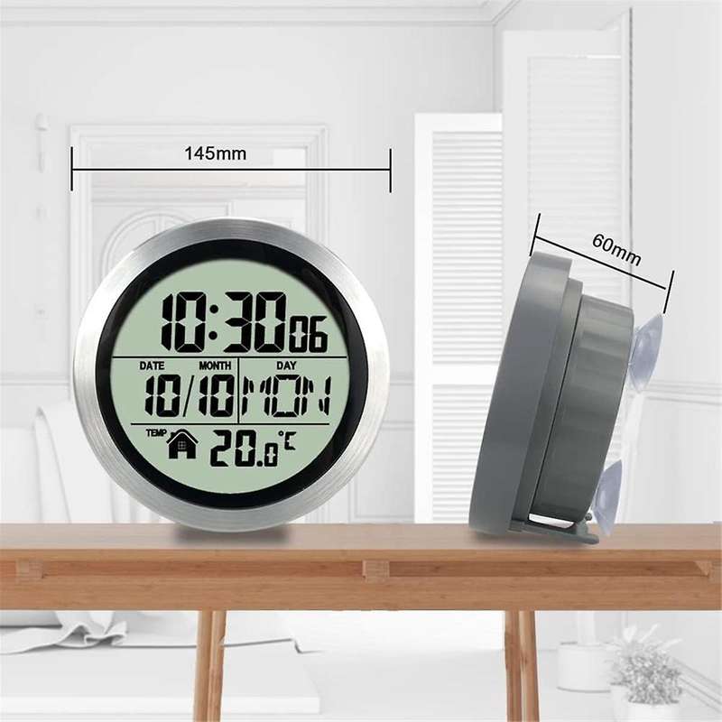 No Punching Suction Cup Clock Home Waterproof Bathroom Kitchen Clock Lcd Digital Display Clock Temp