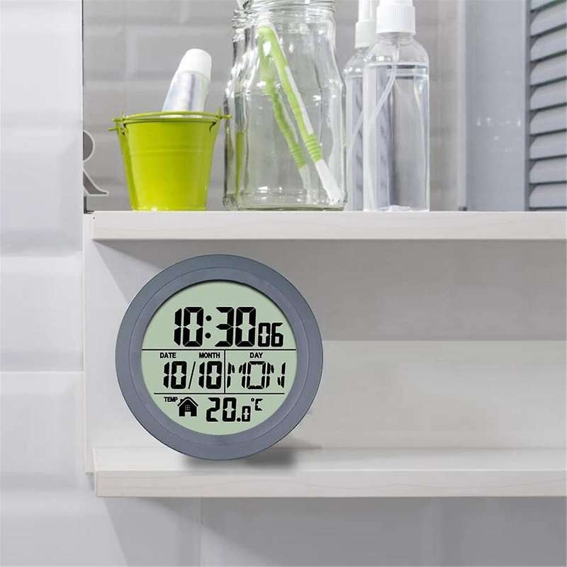 No Punching Suction Cup Clock Home Waterproof Bathroom Kitchen Clock Lcd Digital Display Clock Temp