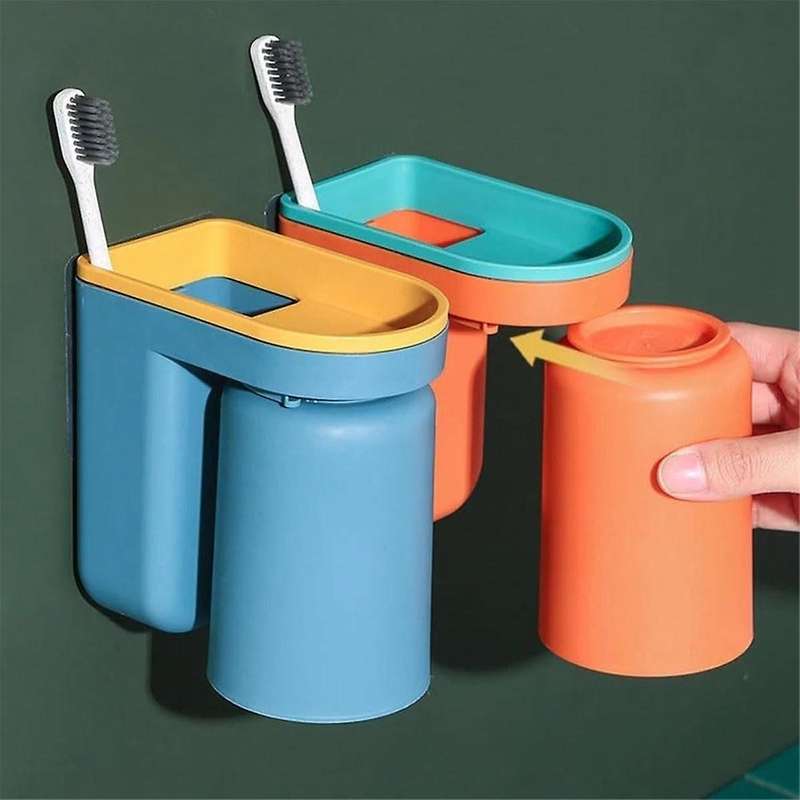 No Punching Mouthwash Cup Toothbrush Cup Wall Hanging Bathroom Storage Box Upside Down Drain