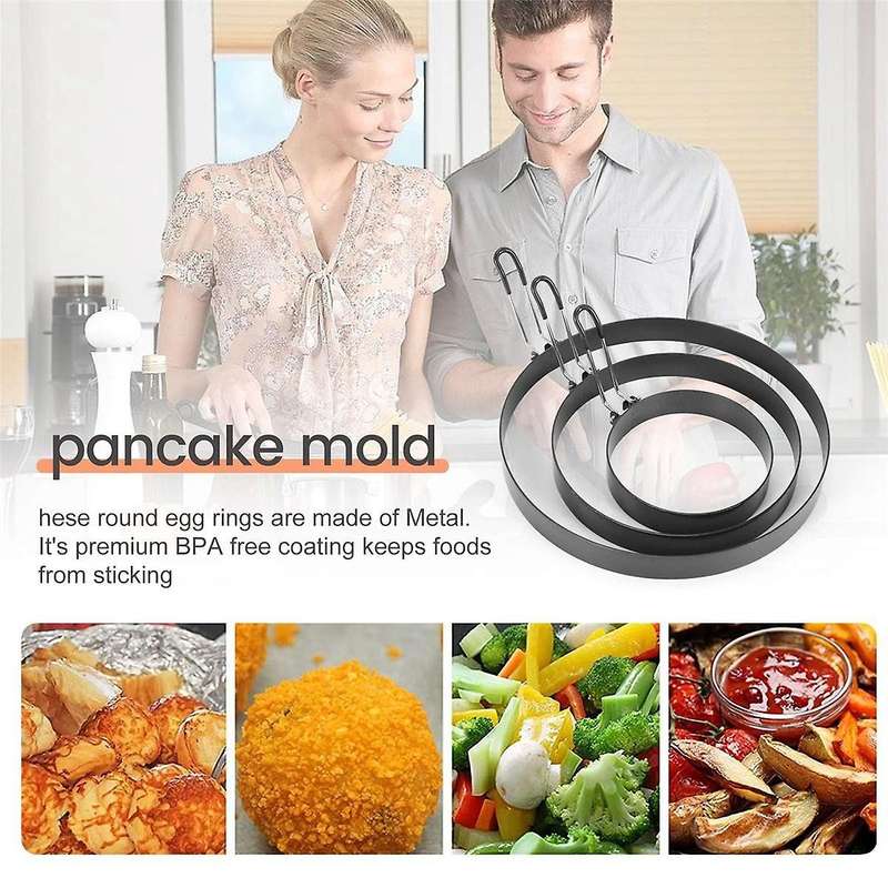 Non Stick Egg Rings,4 In&6 In&8 In Pancake Rings,fried Egg Poacher Egg Cooking Mold with Oil Brush
