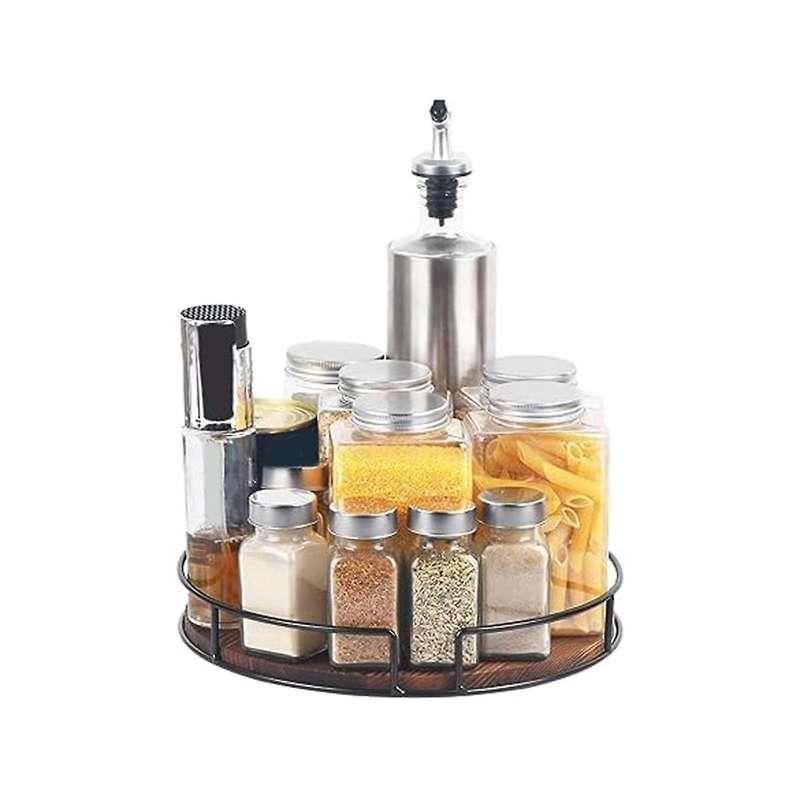 Non-skid Wood Turntable Organizer for Cabinet, Pantry, Kitchen Countertop, Refrigerator, Spice Rack,