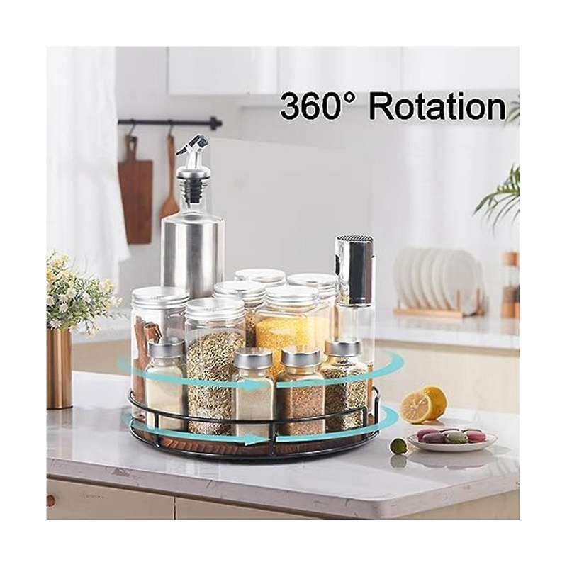Non-skid Wood Turntable Organizer for Cabinet, Pantry, Kitchen Countertop, Refrigerator, Spice Rack,