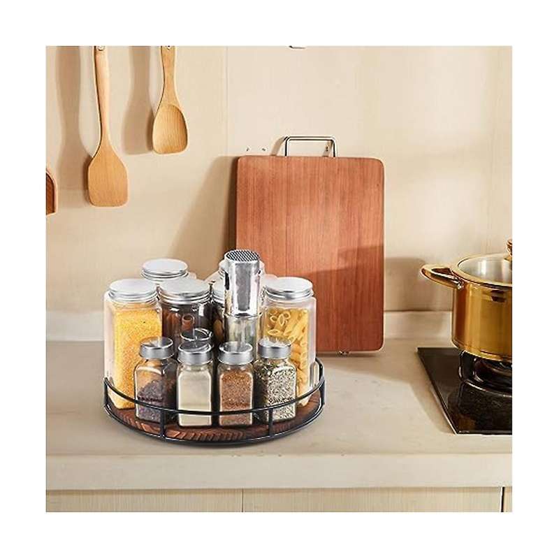 Non-skid Wood Turntable Organizer for Cabinet, Pantry, Kitchen Countertop, Refrigerator, Spice Rack,