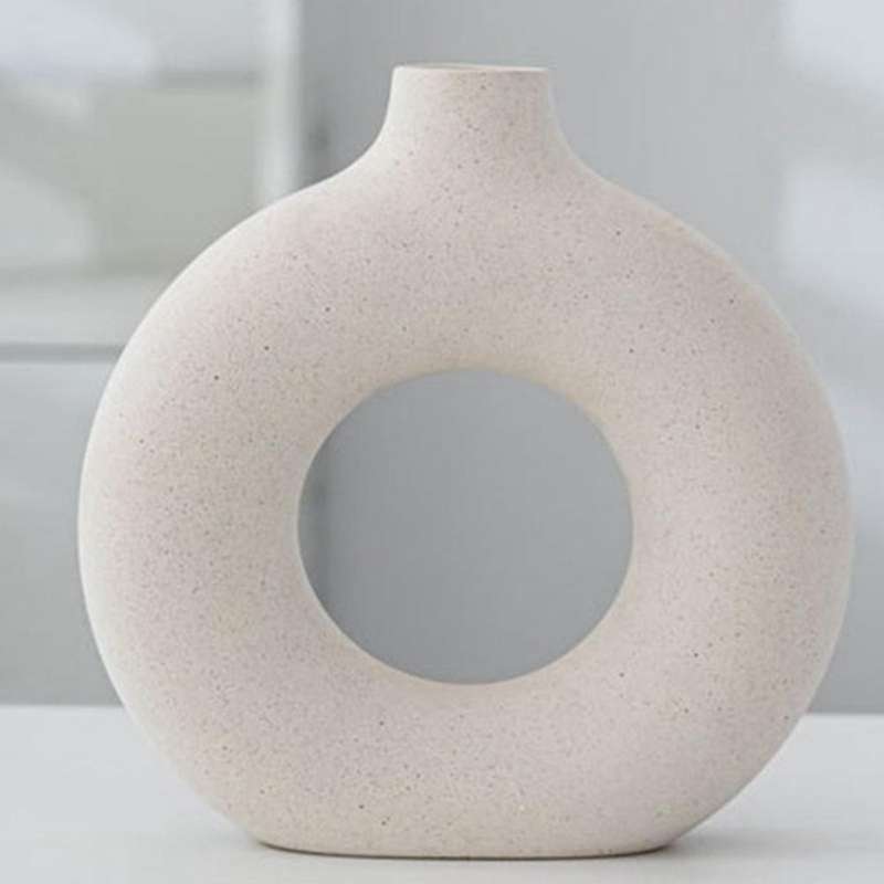 Nordic Ceramic Donut Vase Hollow Handmade Dry Flowers Pot Arts Decoration for Living Room Office Ho