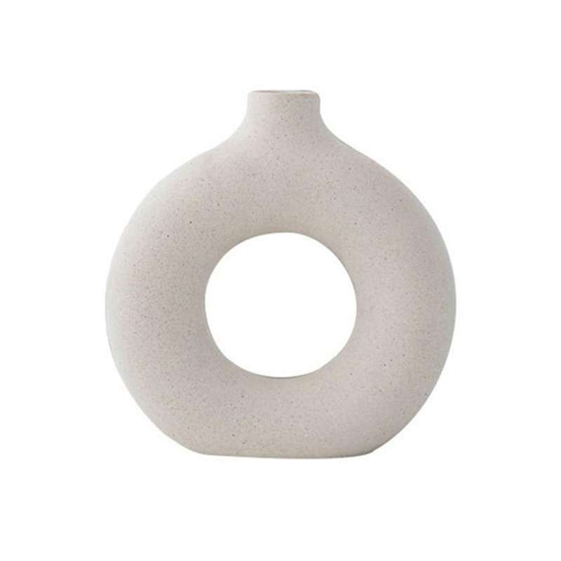 Nordic Ceramic Donut Vase Hollow Handmade Dry Flowers Pot Arts Decoration for Living Room Office Ho