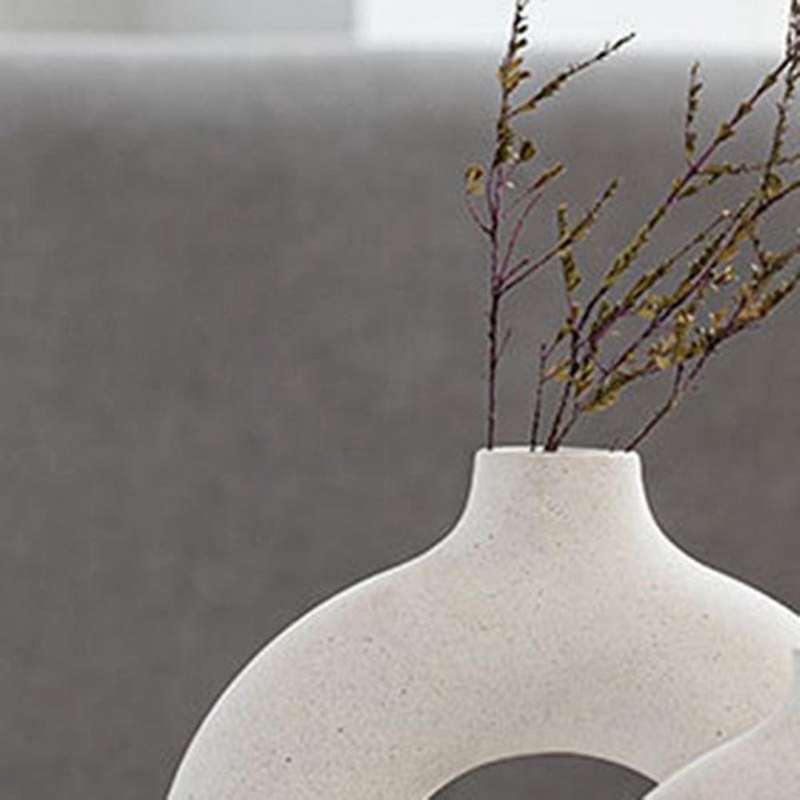 Nordic Ceramic Donut Vase Hollow Handmade Dry Flowers Pot Arts Decoration for Living Room Office Ho