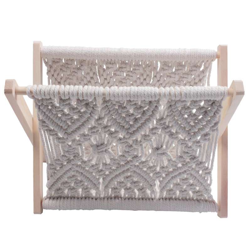 Nordic Cotton Woven Basket Boho Macrame Rack Desktop Book Shelf Photo Prop