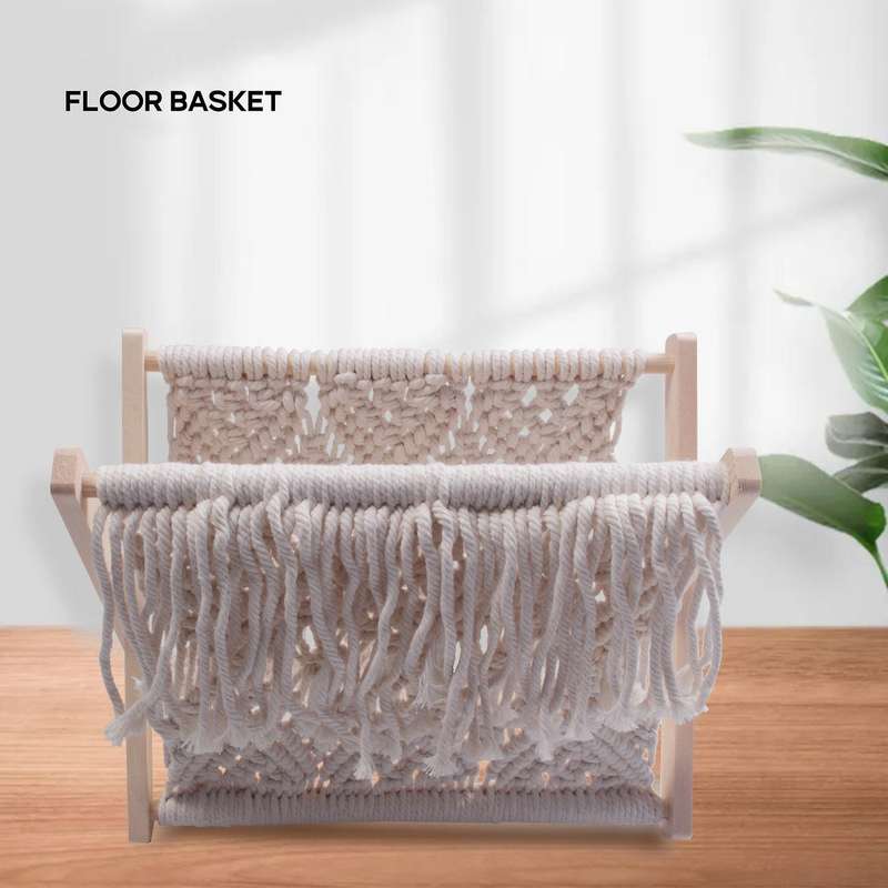 Nordic Cotton Woven Basket Boho Macrame Rack Desktop Book Shelf Photo Prop