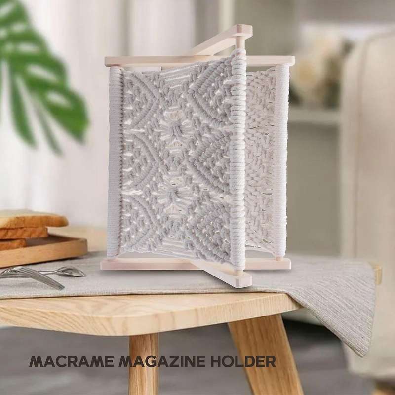Nordic Cotton Woven Basket Boho Macrame Rack Desktop Book Shelf Photo Prop