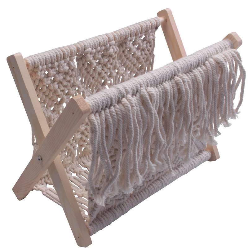 Nordic Cotton Woven Basket Boho Macrame Rack Desktop Book Shelf Photo Prop