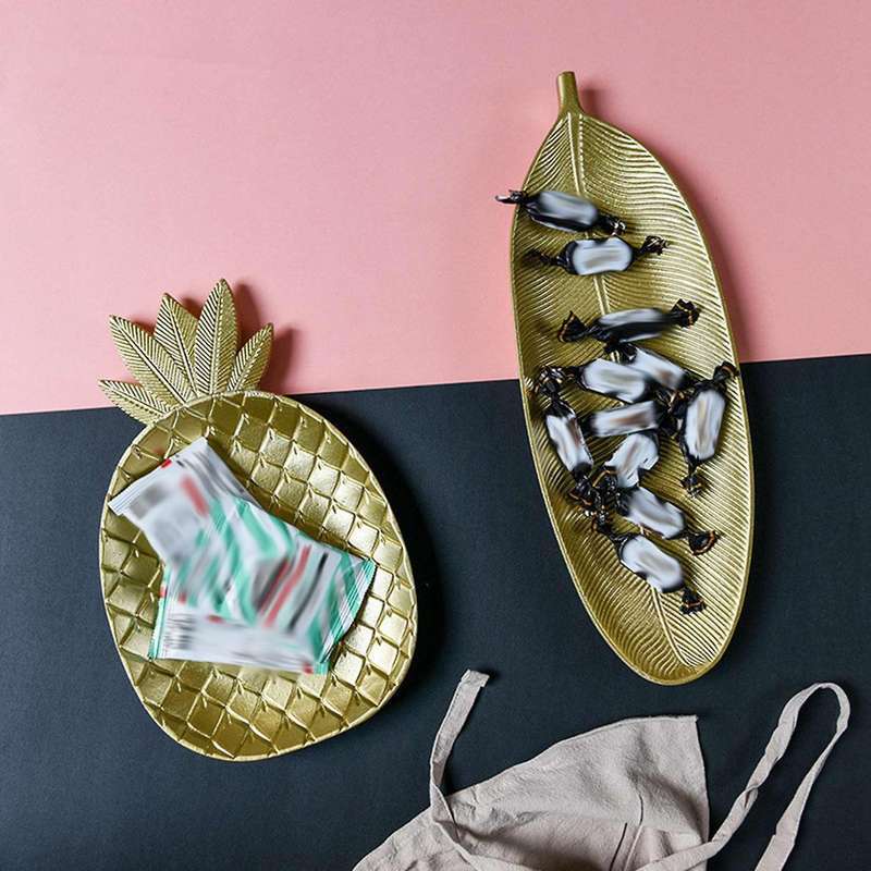 Nordic Decorative Tray Gold Leaf ShapeTray Jewelry Pallet Fruit Snack Dish Table Decoration Storage