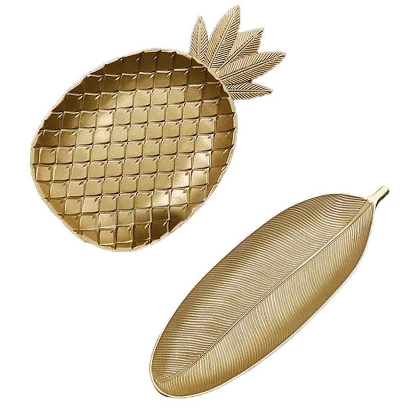 Nordic Decorative Tray Gold Leaf ShapeTray Jewelry Pallet Fruit Snack Dish Table Decoration Storage