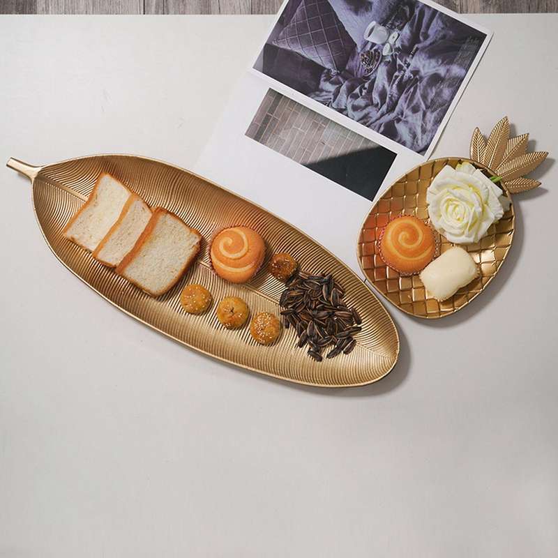 Nordic Decorative Tray Gold Leaf ShapeTray Jewelry Pallet Fruit Snack Dish Table Decoration Storage