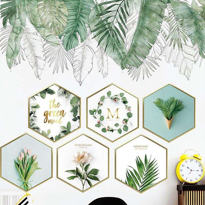 Nordic Green Leaf Weed Wall Sticker for Bedroom Living Room Decor 3D Tile Stickers Wall Decals Wall