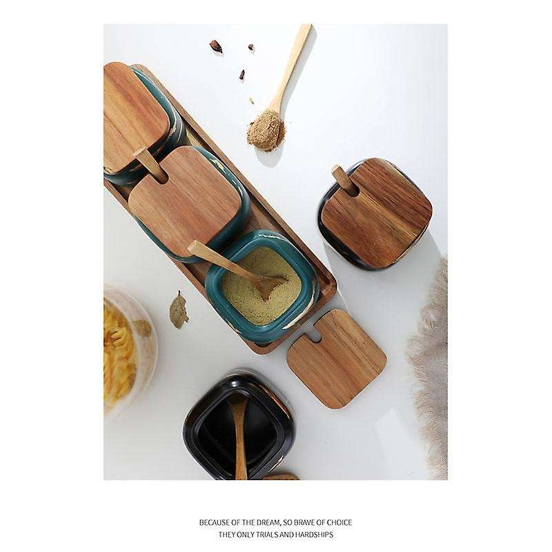 Nordic Matte Marble Ceramic Herbs Cans Spice Jar Some Salty Cans Domestic Herbs Box 3 Set -Black