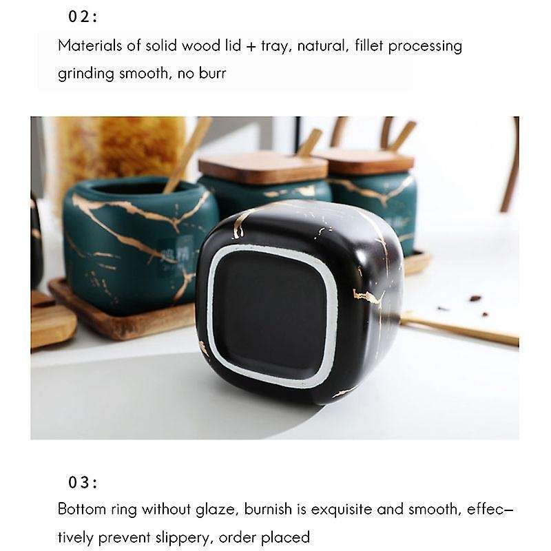 Nordic Matte Marble Ceramic Herbs Cans Spice Jar Some Salty Cans Domestic Herbs Box 3 Set -Black