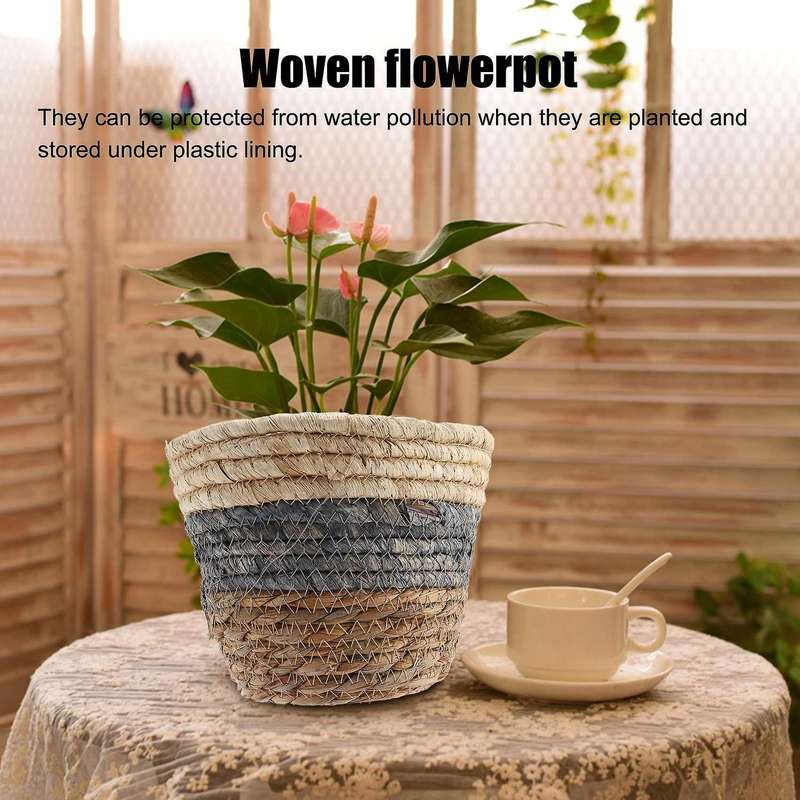 Nordic Handmade Seagrass Storage Basket Indoor Outdoor Flower Pot Plant Container Home Living Room