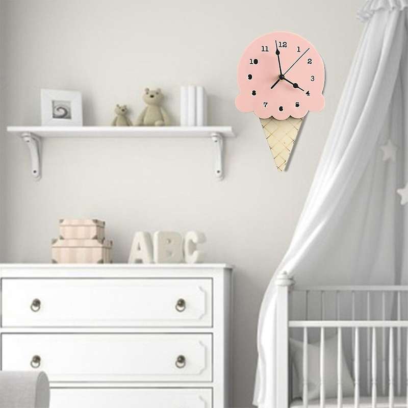 Nordic Ins Style Ice Cream Sharped Wall Hanging Clock, Cartoon Silent, Non-ticking Battery Powered