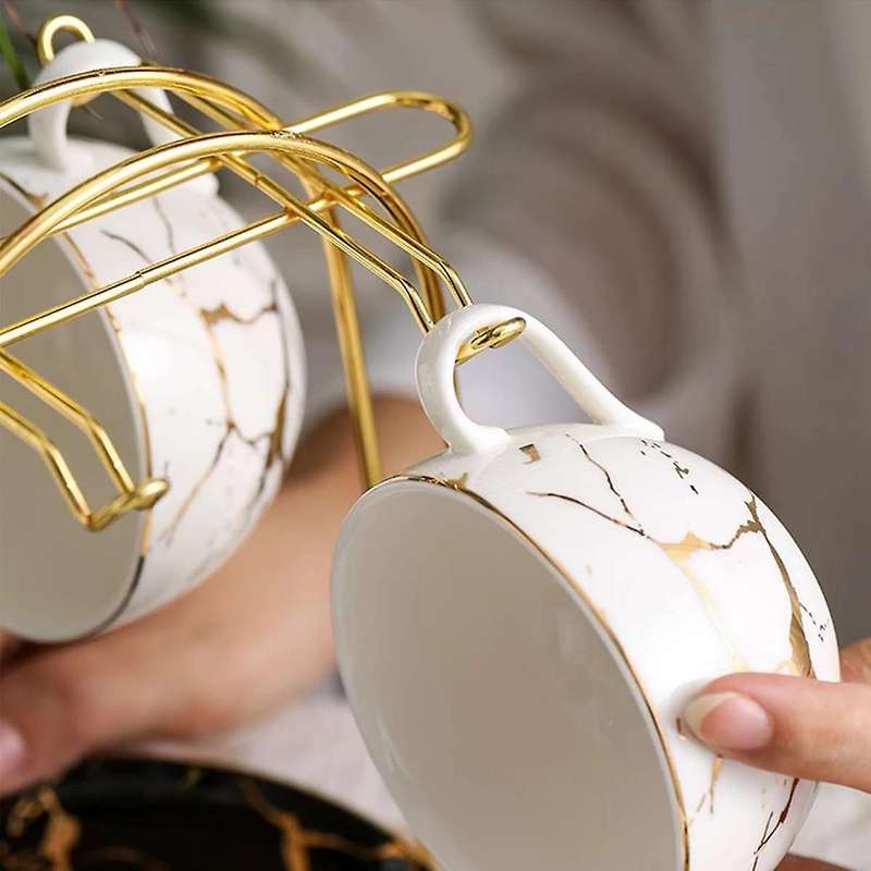 Nordic Home Kitchen Tabletop Coffee Mug Holder 6 Cups Stand Gold Metal Cups Holders Rack Drain Orga