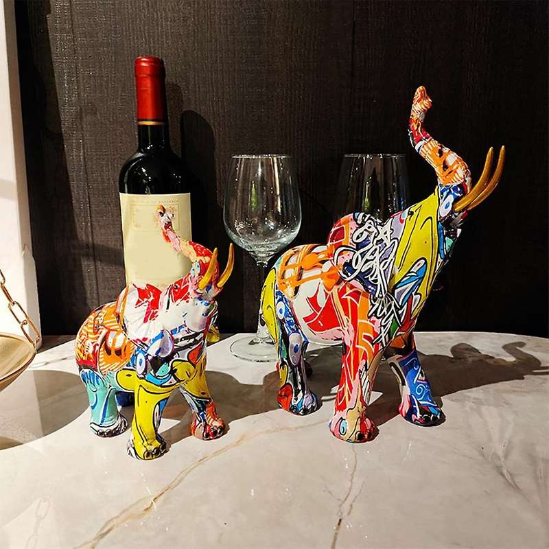 Nordic Painting Graffiti Elephant Sculpture Figurine Colorful Art Elephant Statue Resin Animal Stat
