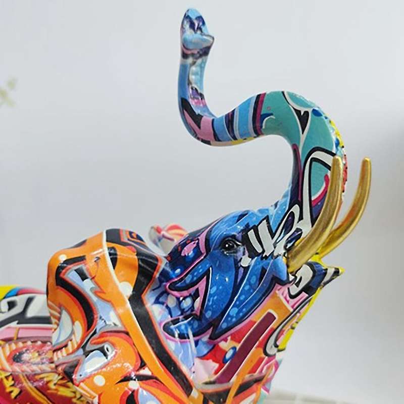 Nordic Painting Graffiti Elephant Sculpture Figurine Colorful Art Elephant Statue Resin Animal Stat