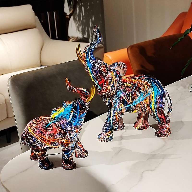 Nordic Painting Graffiti Elephant Sculpture Figurine Colorful Art Elephant Statue Resin Animal Stat