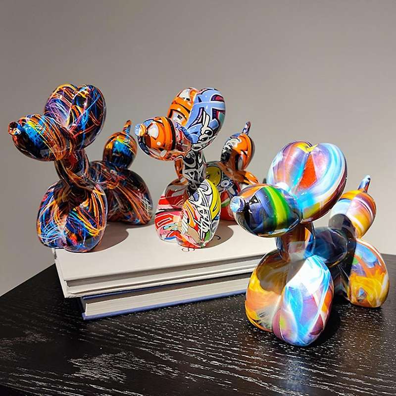 Nordic Painting Graffiti Balloon Dog Sculptures Resin Crafts Animal Statues Home Decor Collectible