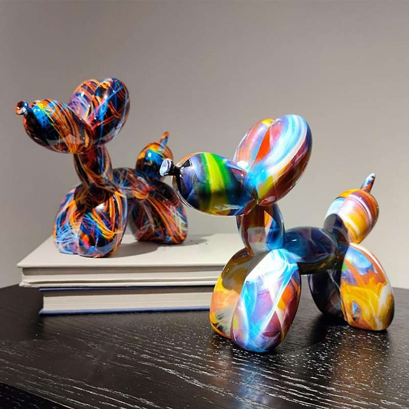 Nordic Painting Graffiti Balloon Dog Sculptures Resin Crafts Animal Statues Home Decor Collectible
