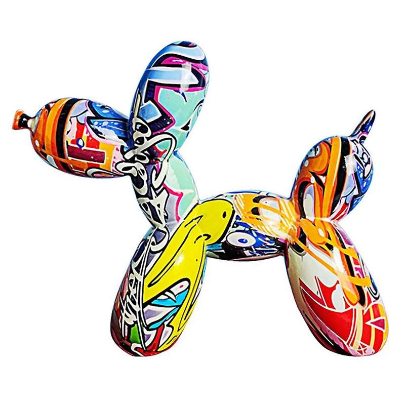 Nordic Painting Graffiti Balloon Dog Sculptures Resin Crafts Animal Statues Home Decor Collectible