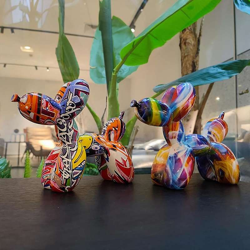 Nordic Painting Graffiti Balloon Dog Sculptures Resin Crafts Animal Statues Home Decor Collectible
