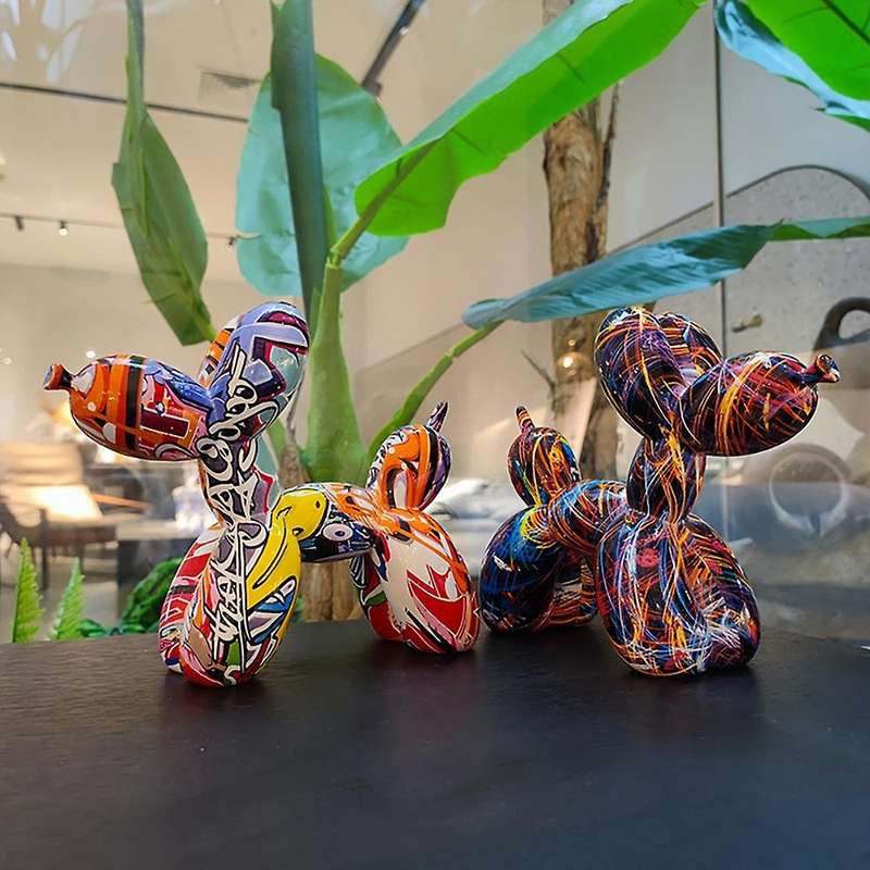 Nordic Painting Graffiti Balloon Dog Sculptures Resin Crafts Animal Statues Home Decor Collectible